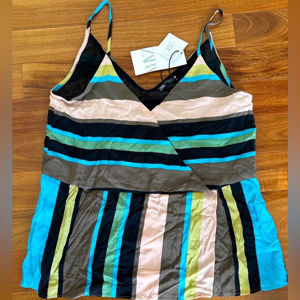 Zara Camisole Top Striped Faux Wrap Sleeveless Size Medium Multicolor NEW!